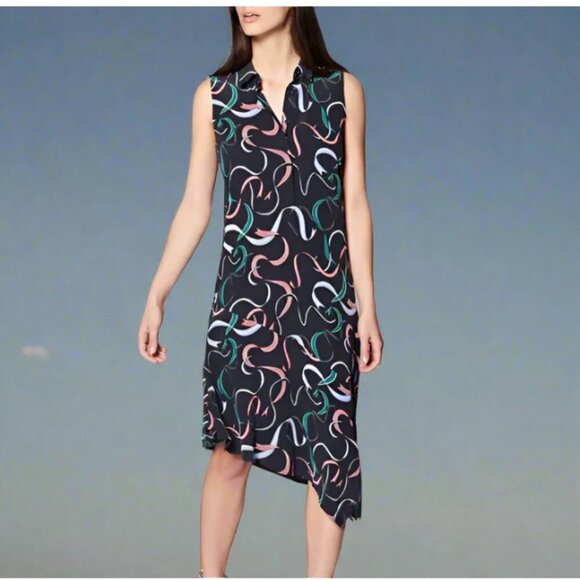 Equipment Silk Sleeveless Shirt Dress Extra Small XS Blue Midi Asymmetric Ribbon - Picture 1 of 6